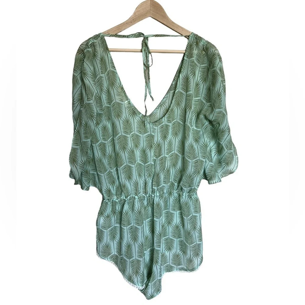 Francesca’s • Palm Leaf Sheer Romper - Picture 2 of 8
